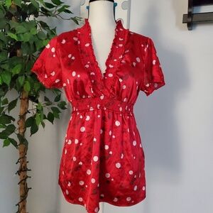 FLOWERS Y2K Polka Dot Satin Empire Waist L
